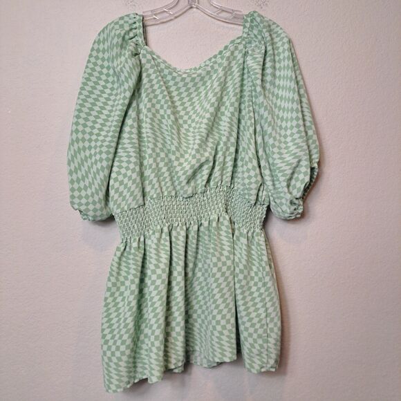 Fashion Union ASOS Plus Checkerboard Smocked Waist Blouse Puff Sleeve Size 20 - Picture 5 of 11